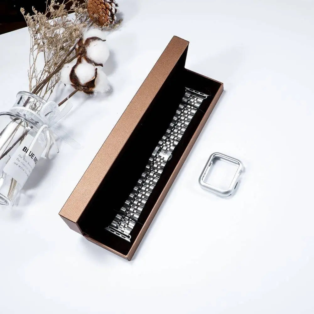 Ensemble bracelet en métal et coque de protection pour Apple Watch 38-44 mm