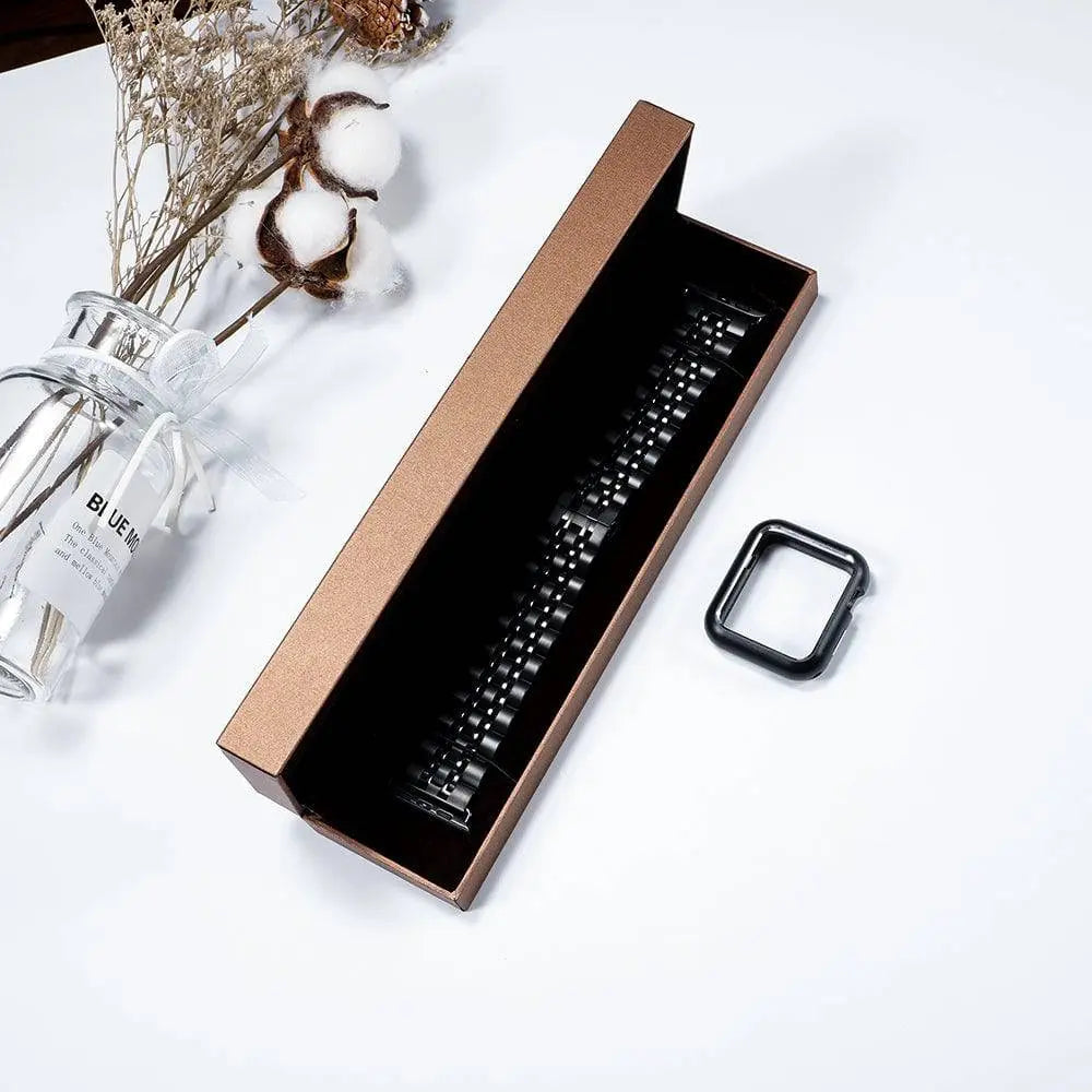 Ensemble bracelet en métal et coque de protection pour Apple Watch 38-44 mm