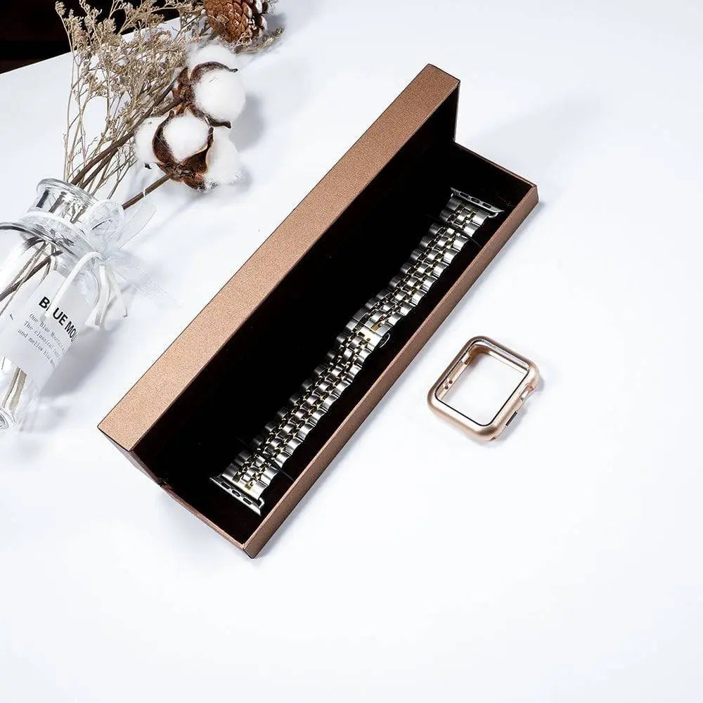 Ensemble bracelet en métal et coque de protection pour Apple Watch 38-44 mm