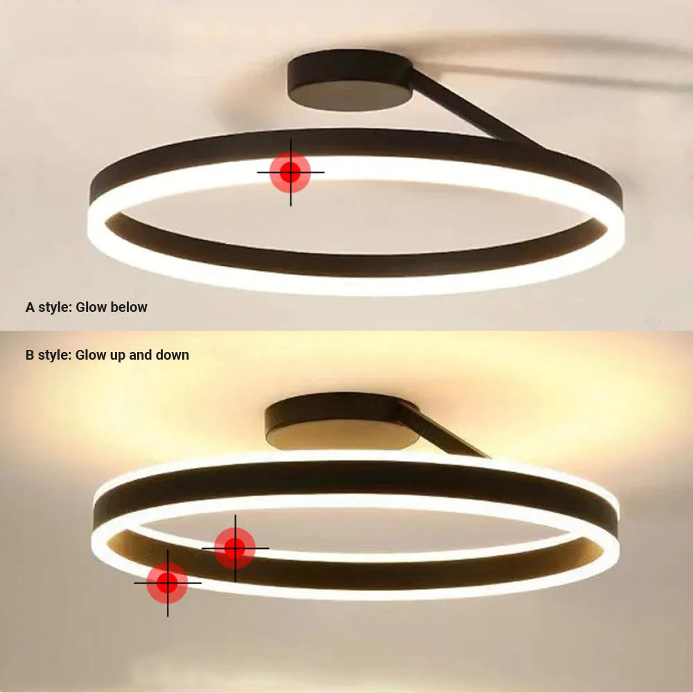 Plafoniera LED circolare — Finitura minimalista nero opaco e bianco brillante