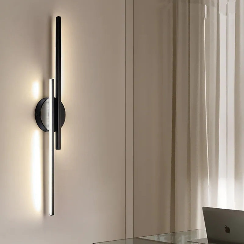 Minimalist Metal LED Wall Sconce — Modern Disc and Linear Rod Design