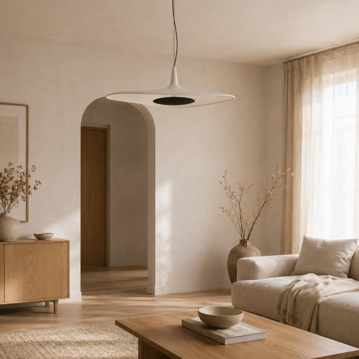Moderne minimalistisk pendellampe til loftet — uregelmæssigt bølget skivedesign