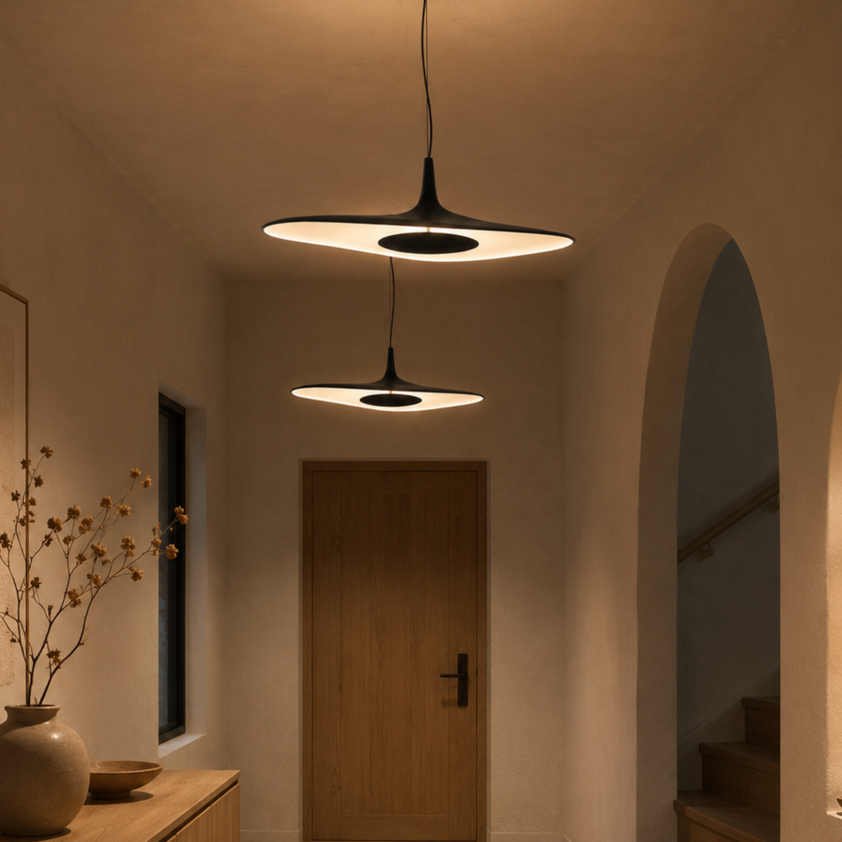 Moderne minimalistisk pendellampe til loftet — uregelmæssigt bølget skivedesign