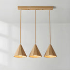 Pendant Lamp Wood Cone Three Head Linear Design LED Compatible | Euroselle
