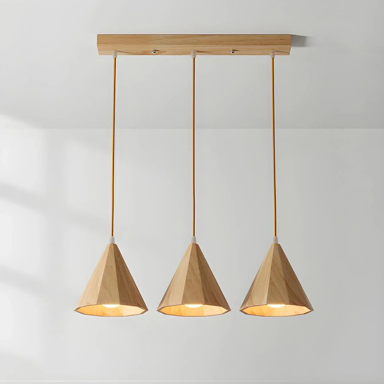 Pendant Lamp Wood Cone Three Head Linear Design LED Compatible | Euroselle