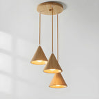 Pendant Lamp Wood Cone Three Head Linear Design LED Compatible | Euroselle