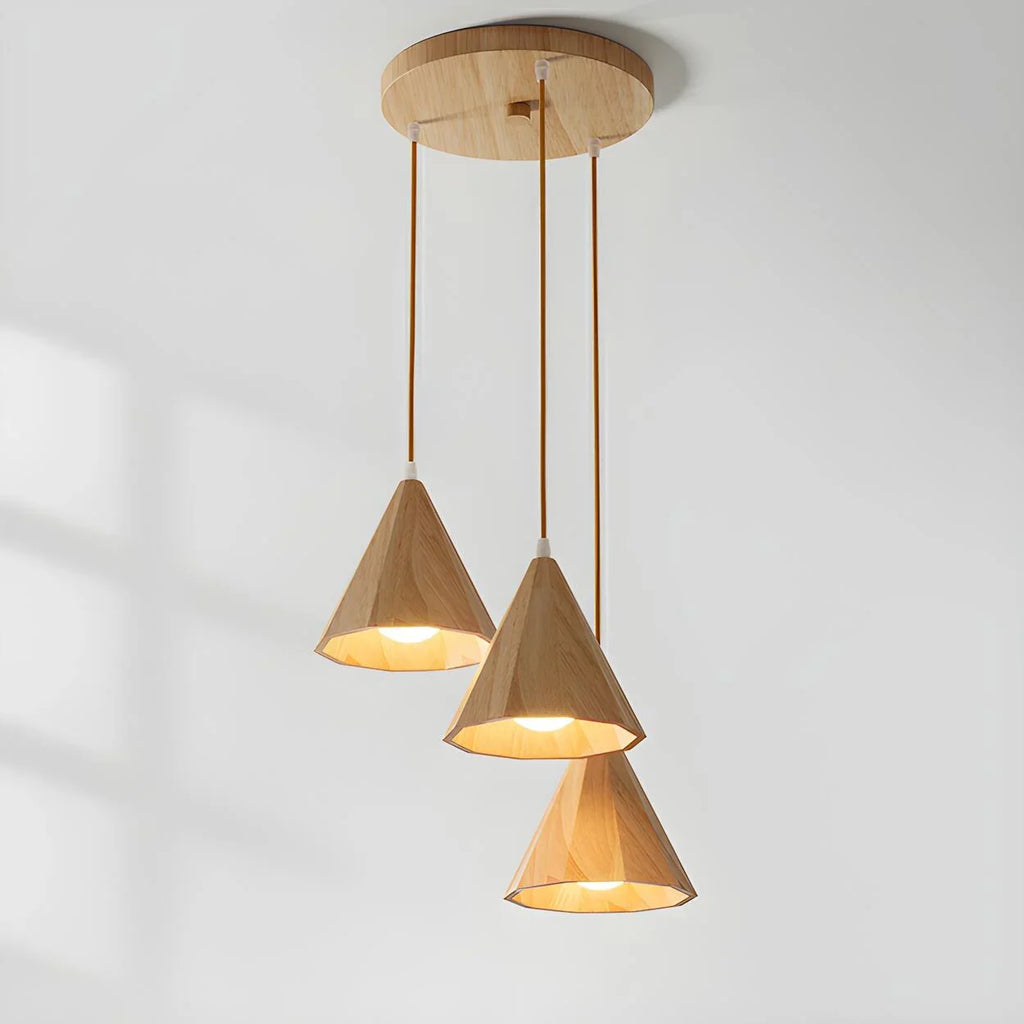 Pendant Lamp Wood Cone Three Head Linear Design LED Compatible | Euroselle