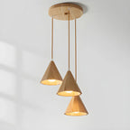 Pendant Lamp Wood Cone Three Head Linear Design LED Compatible | Euroselle