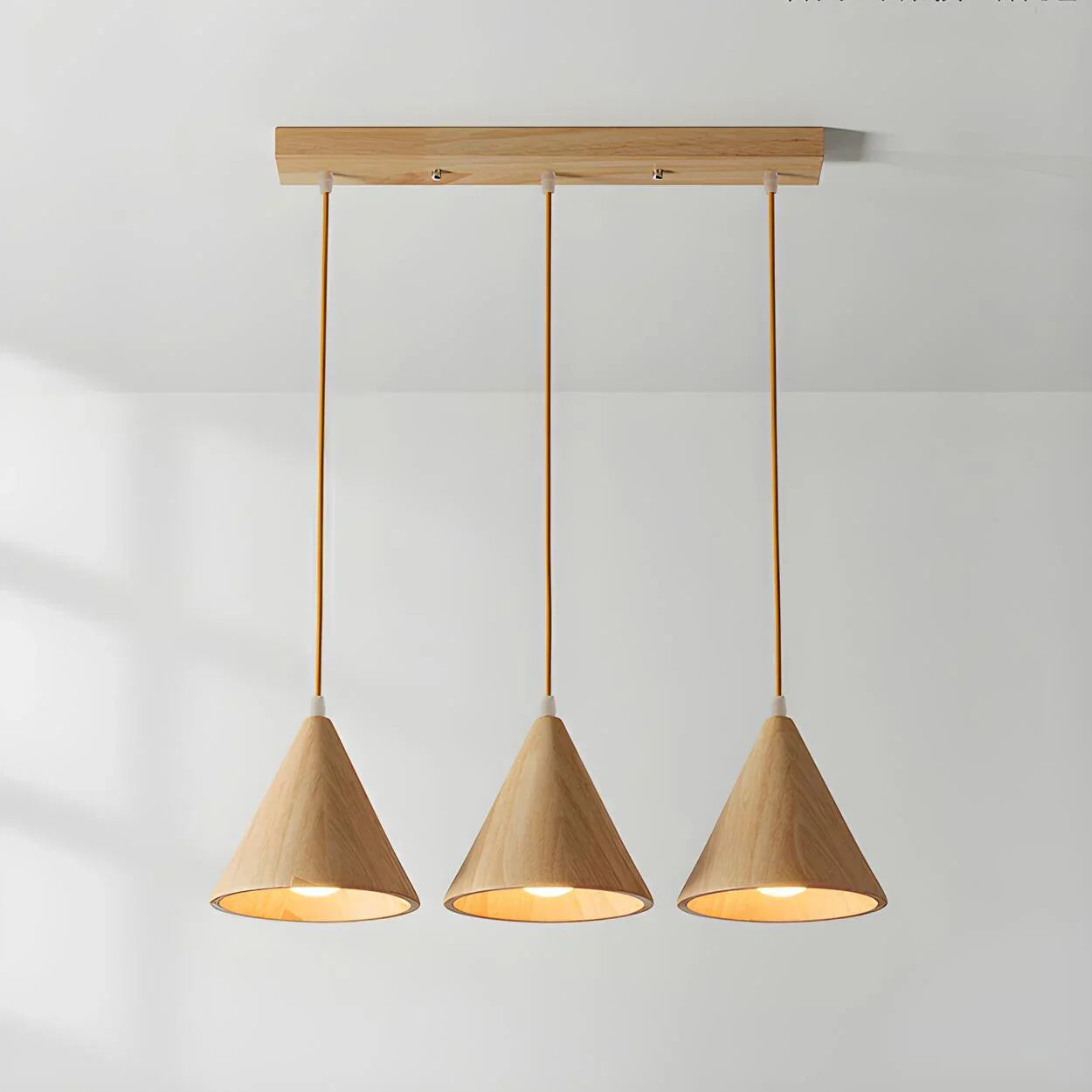 Pendant Lamp Wood Cone Three Head Linear Design LED Compatible | Euroselle