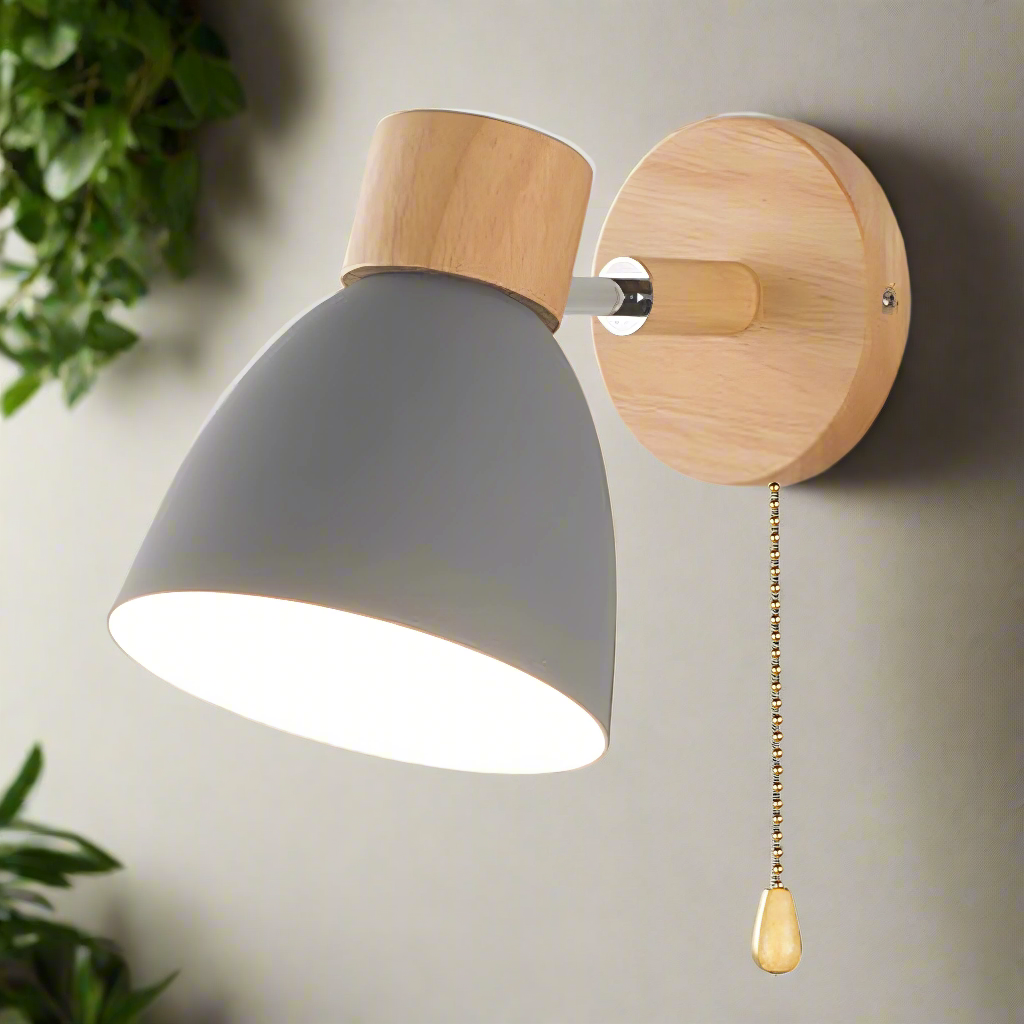 Nordic-Style Hardwired Wall Sconce — Diffused Glow, Pull Cord Control