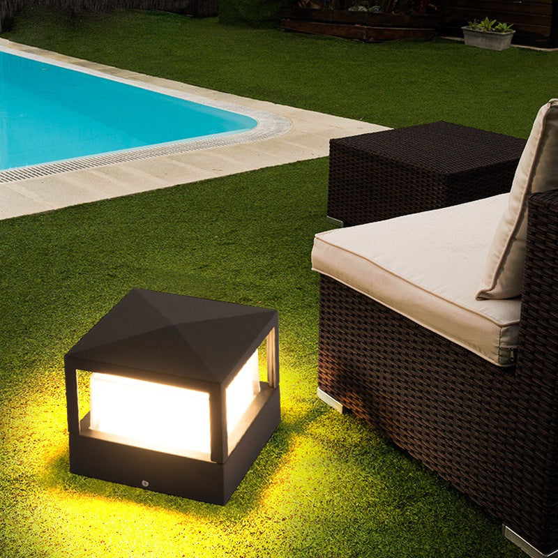 Lámpara LED moderna de aluminio para poste con luz superior — diseño cuadrado y redondo para exteriores