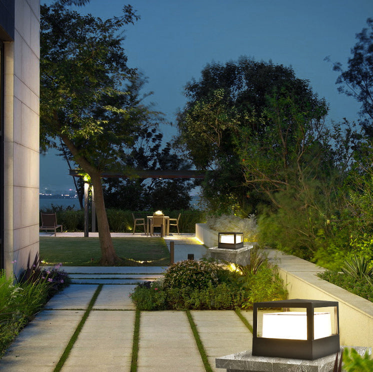 Lámpara LED moderna de aluminio para poste con luz superior — diseño cuadrado y redondo para exteriores