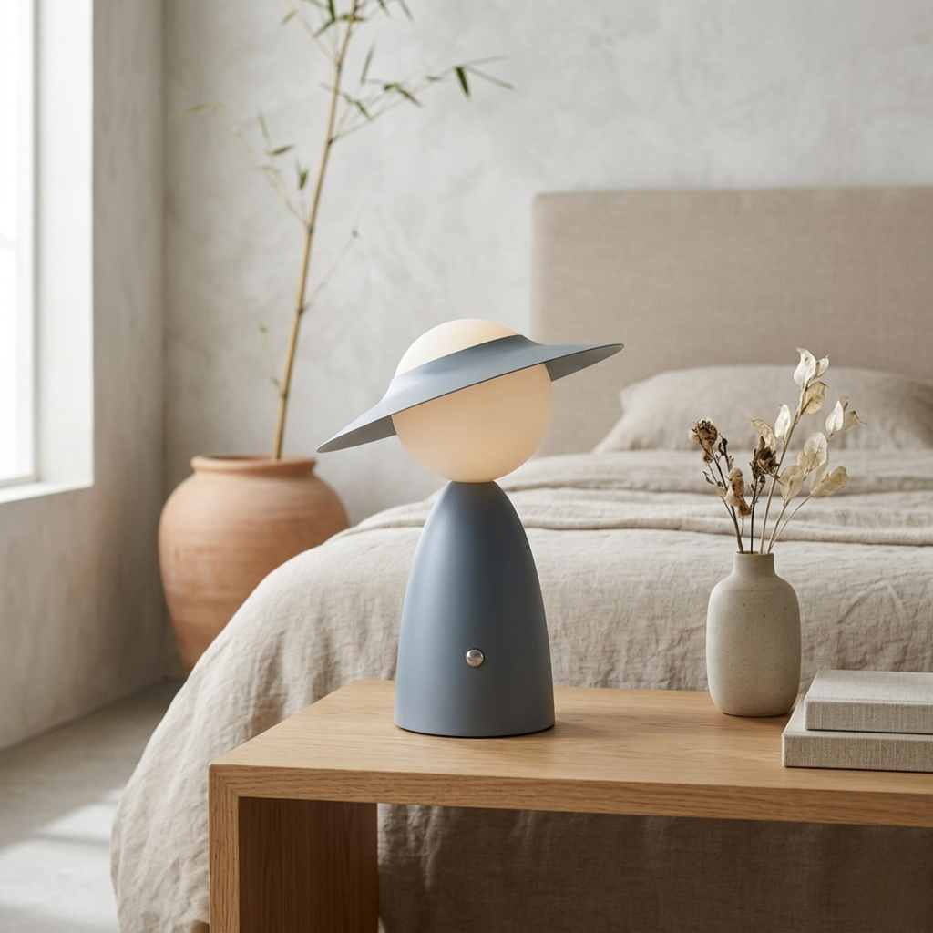 Lampe de chevet moderne — LED à intensité variable par contact, base de recharge sans fil pour téléphone