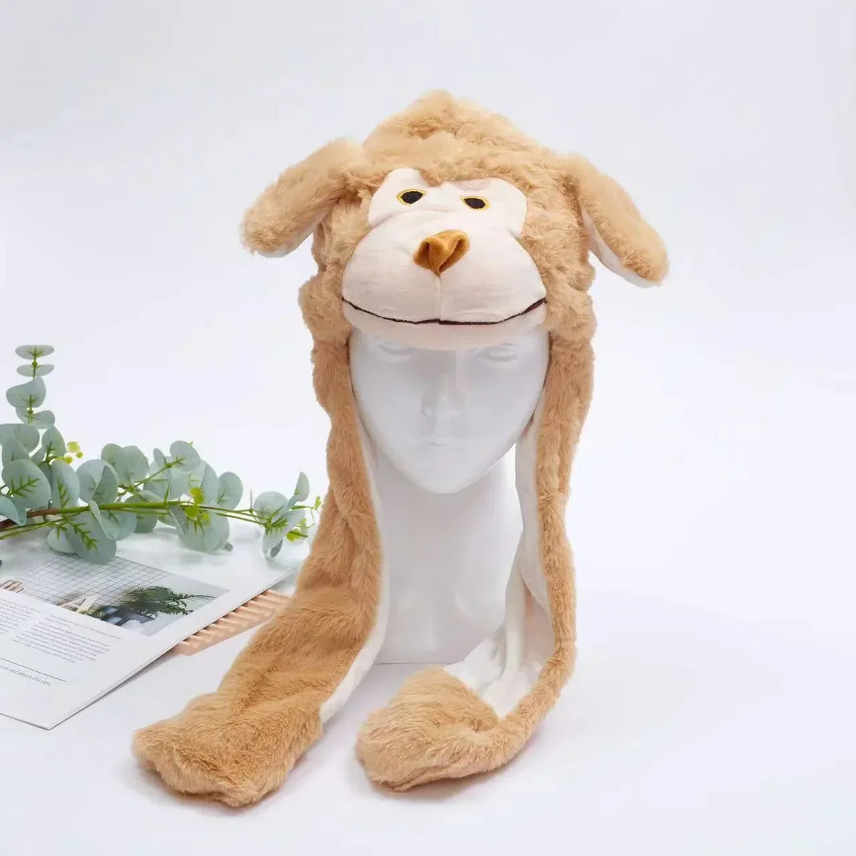 Interactive Plush Hat with Pop-Up Ears and Squeeze Paws