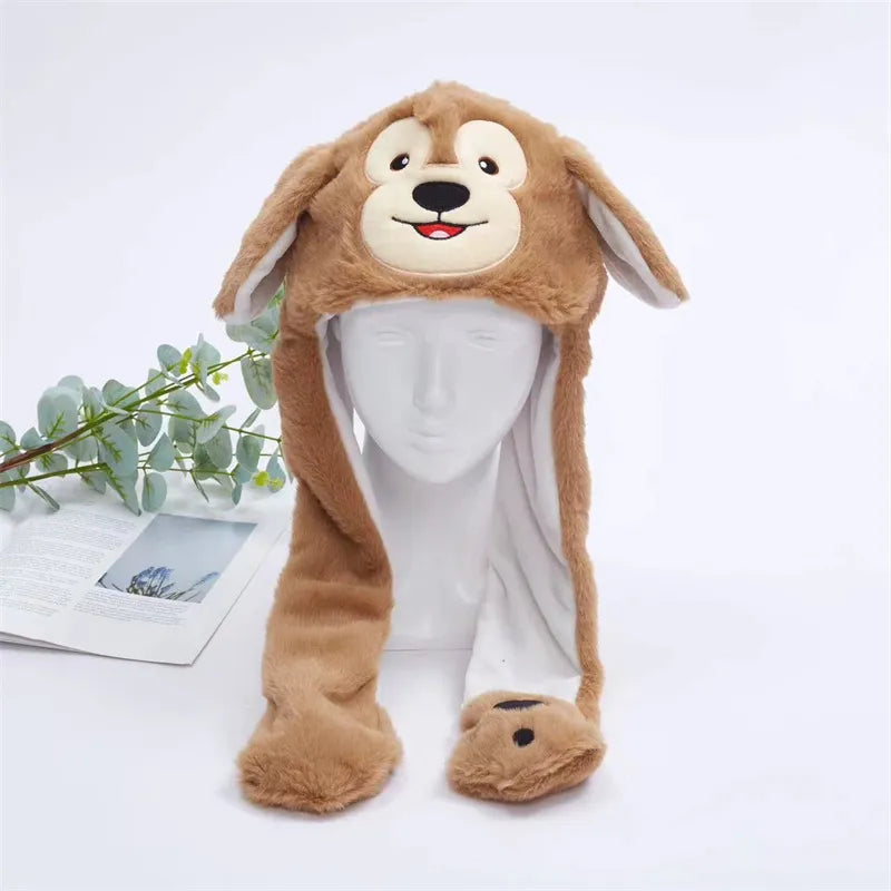 Interactive Plush Hat with Pop-Up Ears and Squeeze Paws