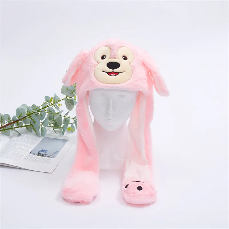 Interactive Plush Hat with Pop-Up Ears and Squeeze Paws