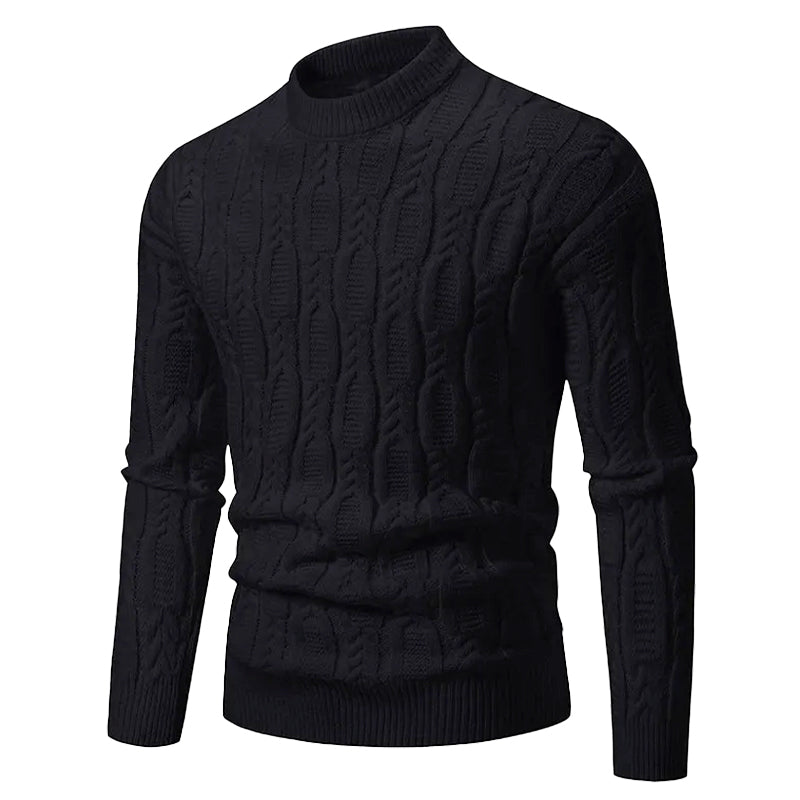 Men’s Cable-Knit Crewneck Sweater — Ribbed Texture, Warm Layer