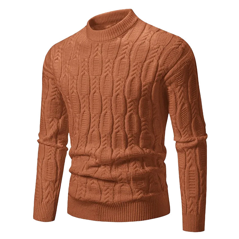 Men’s Cable-Knit Crewneck Sweater — Ribbed Texture, Warm Layer