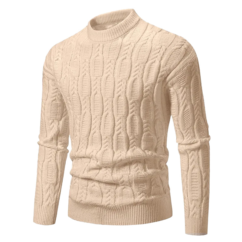 Men’s Cable-Knit Crewneck Sweater — Ribbed Texture, Warm Layer
