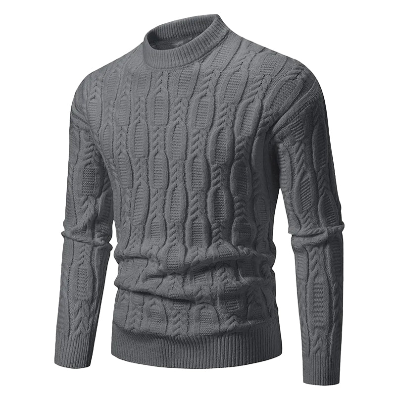 Men’s Cable-Knit Crewneck Sweater — Ribbed Texture, Warm Layer