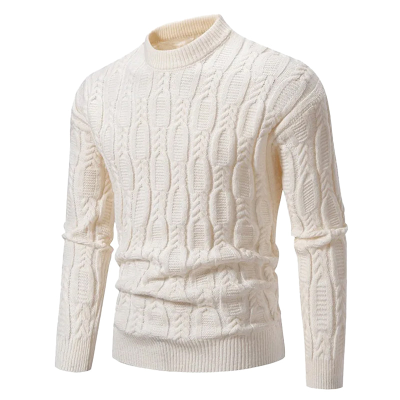 Men’s Cable-Knit Crewneck Sweater — Ribbed Texture, Warm Layer