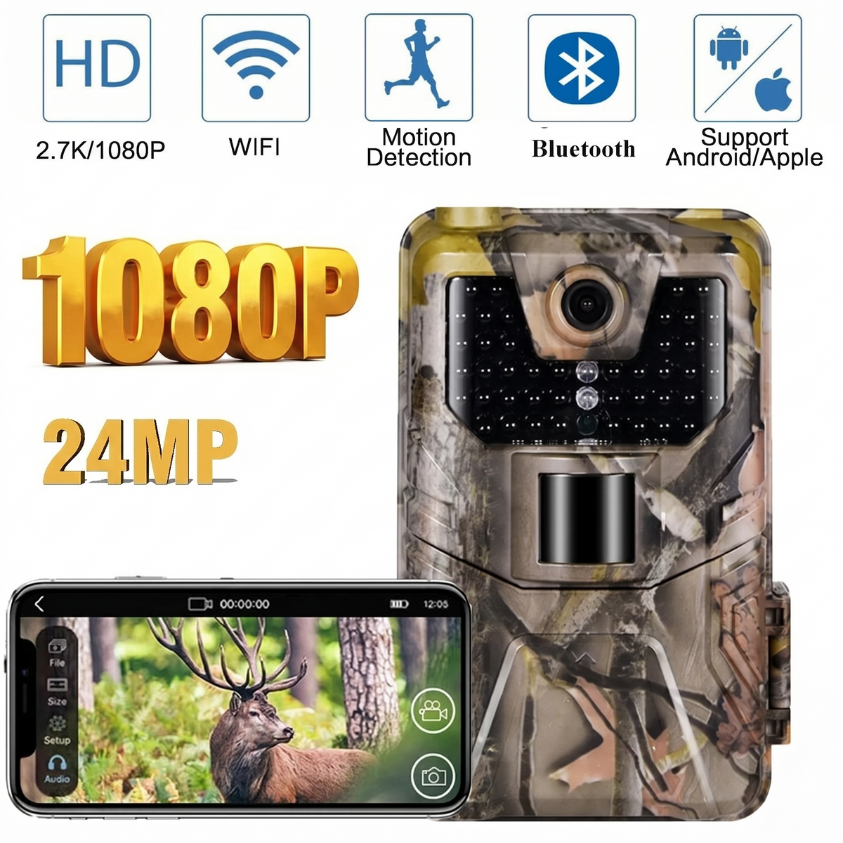 Kamera leśna Wi-Fi 1080P - noktowizja, aktywacja ruchem, sterowanie przez aplikację