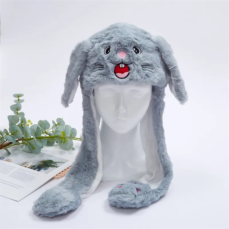 Interactive Plush Hat with Pop-Up Ears and Squeeze Paws