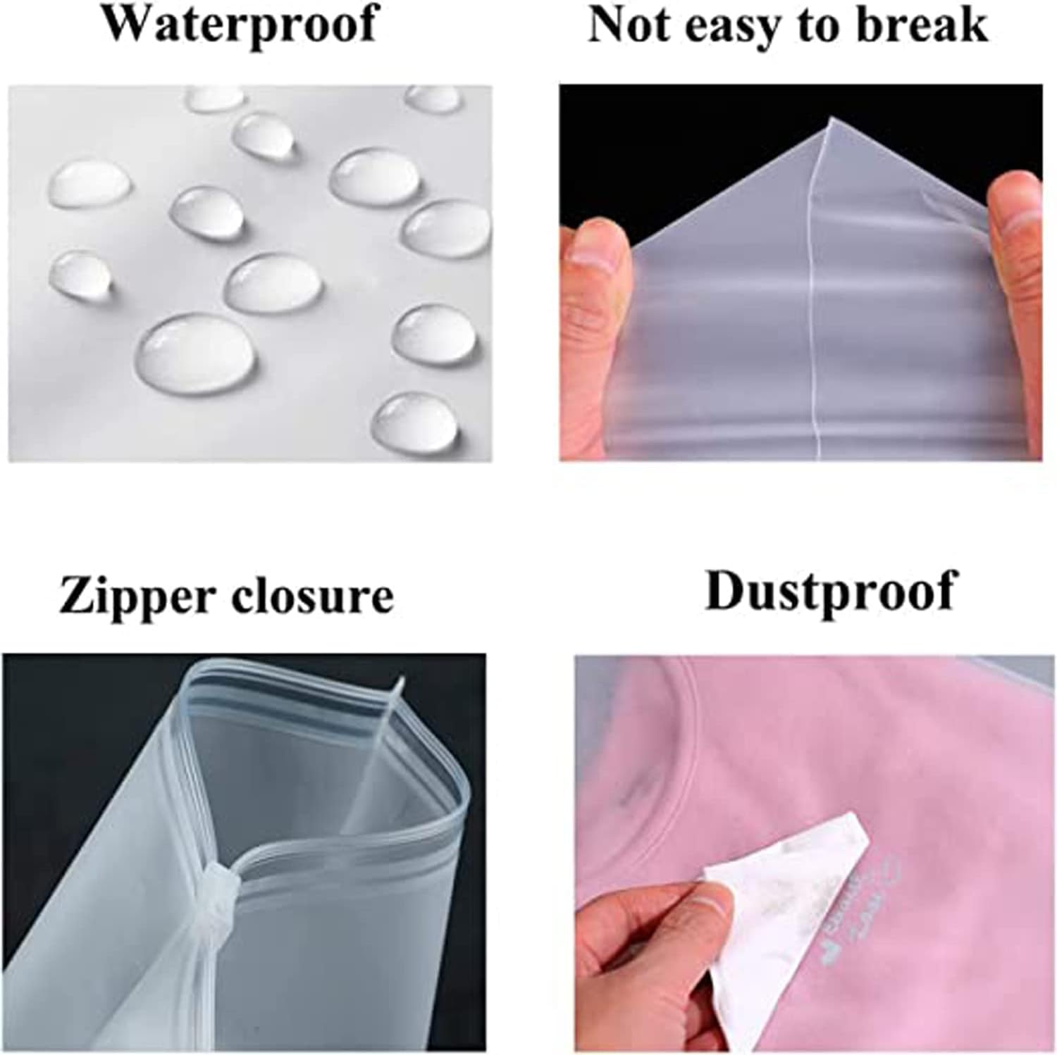 Multi-Purpose Frosted Zip Storage Bags – 20-Pack Plastic Garment Sleeves (Buy 2 Sets, Take 1 FREE) | Euroselle