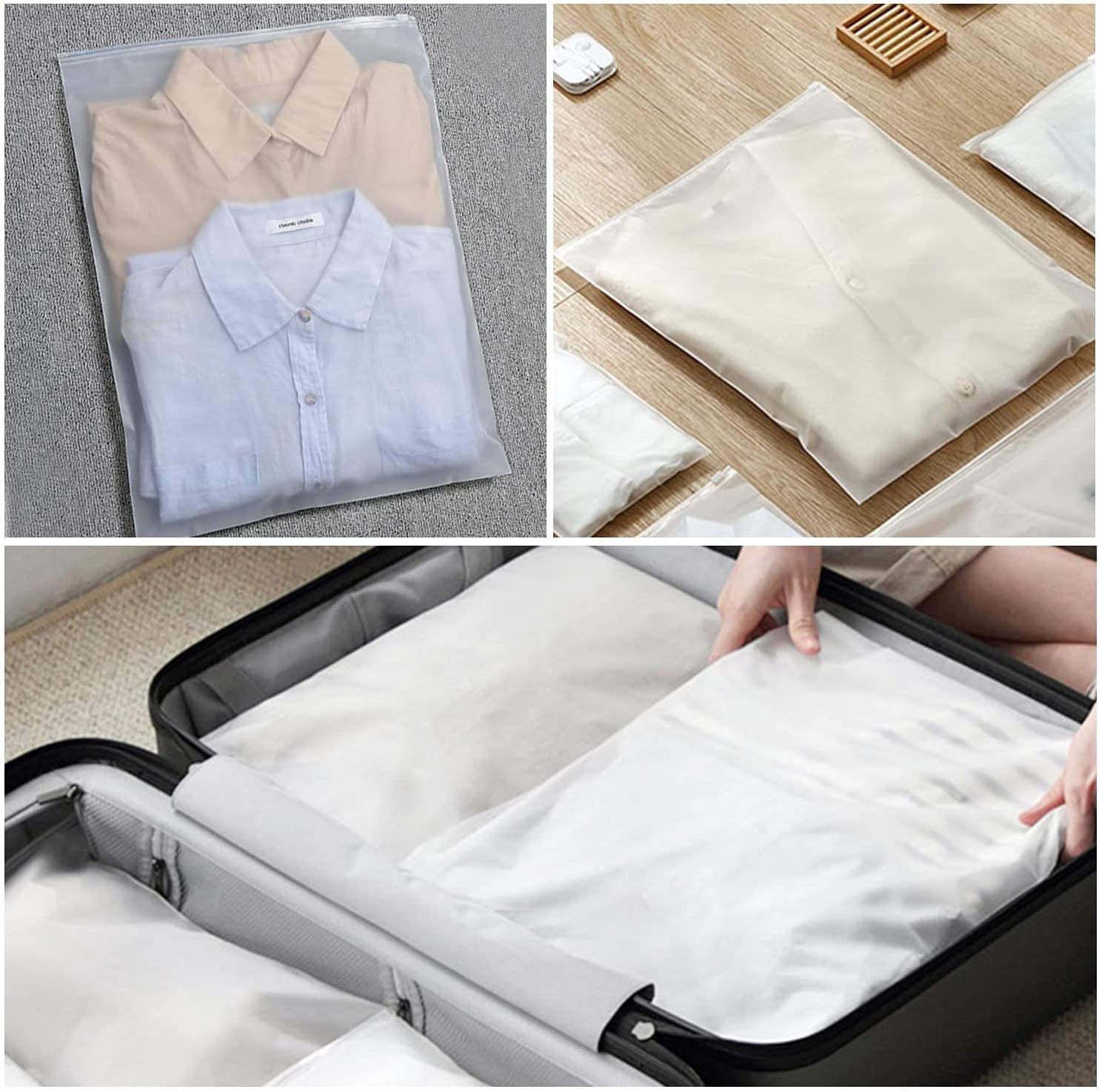 Multi-Purpose Frosted Zip Storage Bags – 20-Pack Plastic Garment Sleeves (Buy 2 Sets, Take 1 FREE) | Euroselle