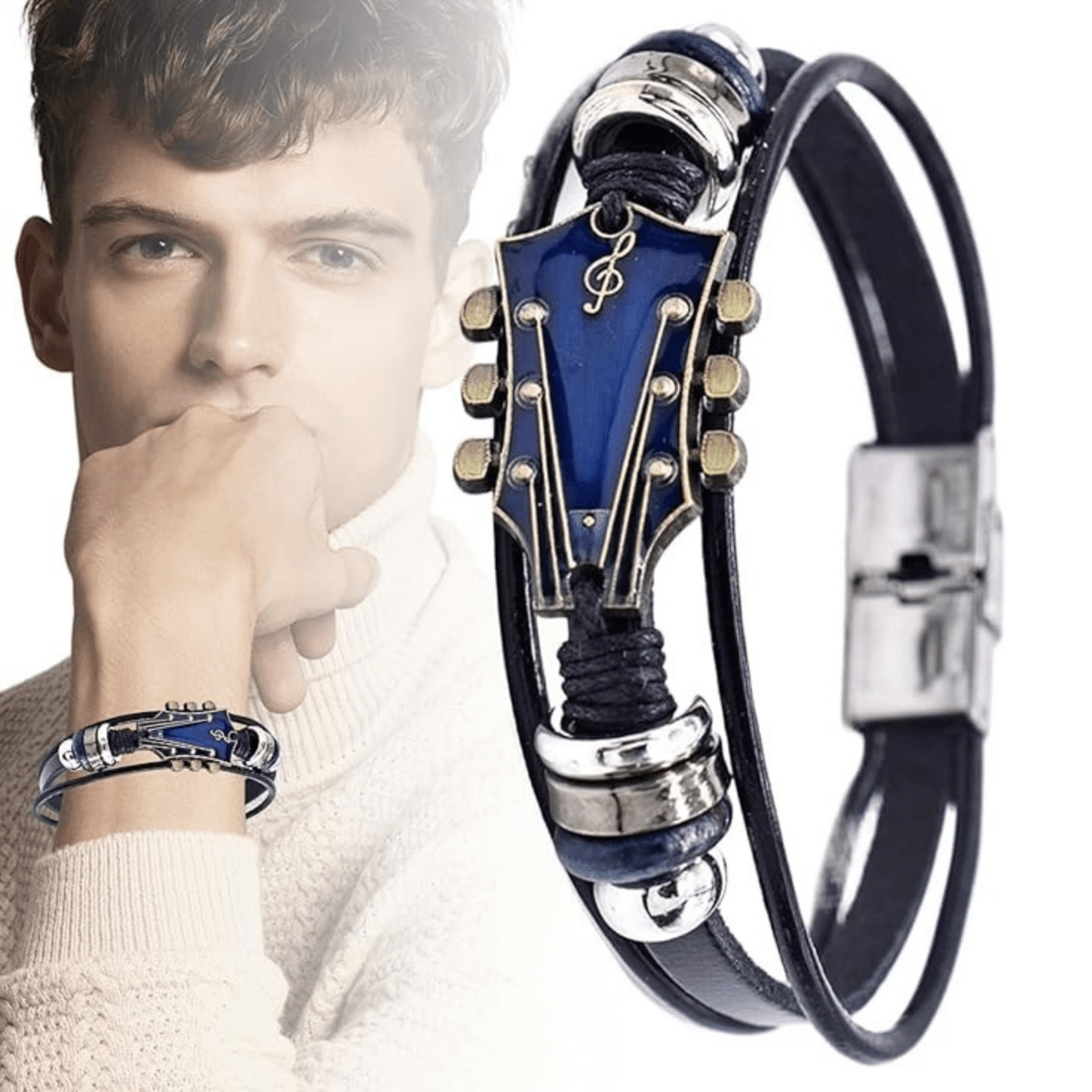 MUSIKSTRUM – Leather Bracelet with Guitar-Inspired Design | Euroselle