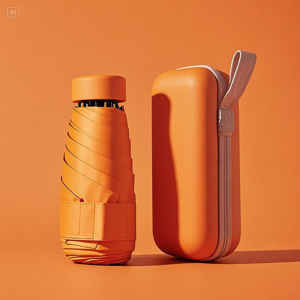 Parapluie pliable compact — Coupe-vent, protection UV, étui rigide étanche