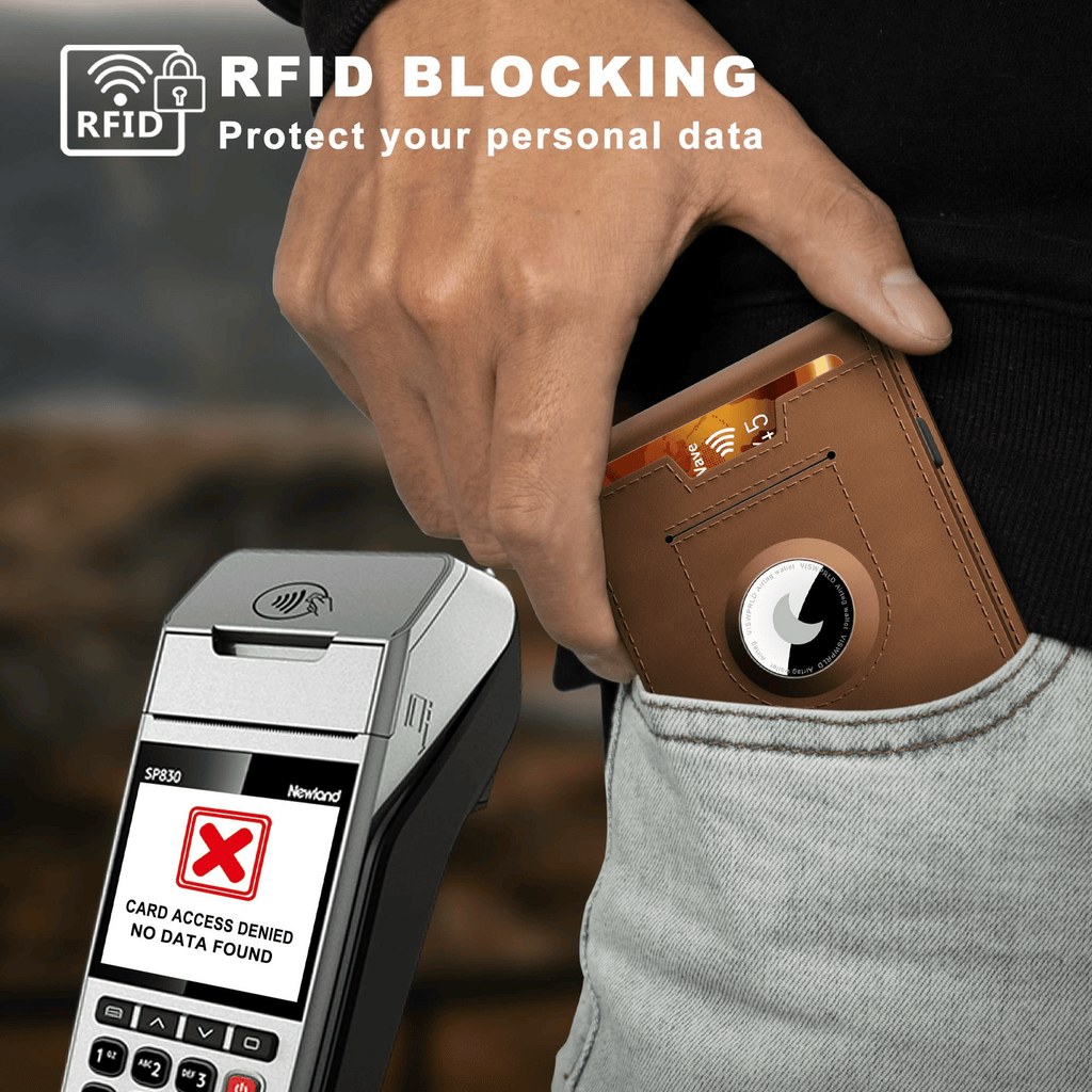 Portafoglio in alluminio e pelle con blocco RFID — scomparto a estrazione rapida e fermasoldi