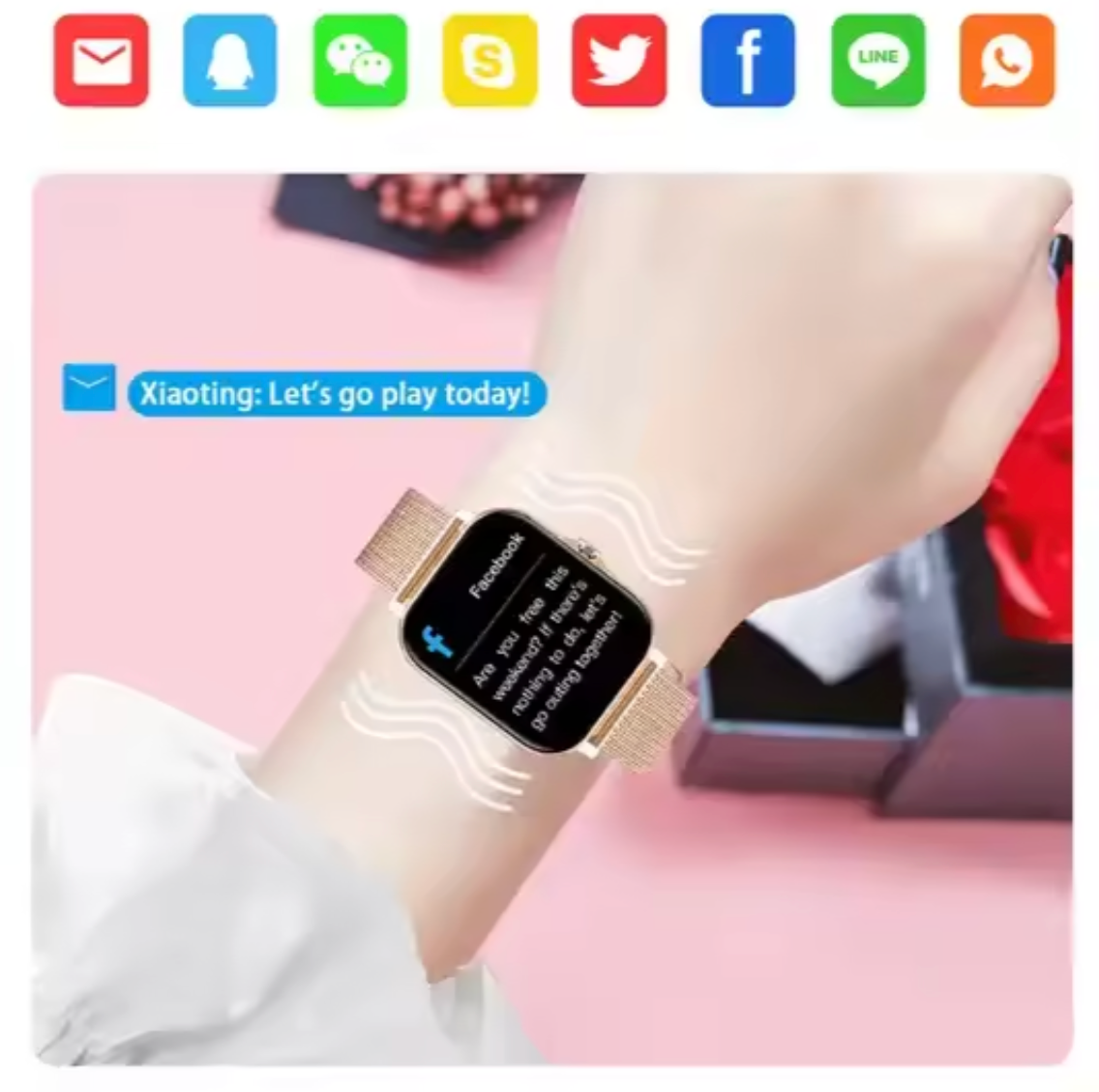 Women's Fitness Tracker Watch — Metal Band, HR/Sleep/SpO2 Alerts