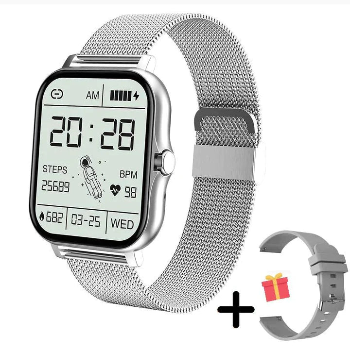 Women's Fitness Tracker Watch — Metal Band, HR/Sleep/SpO2 Alerts