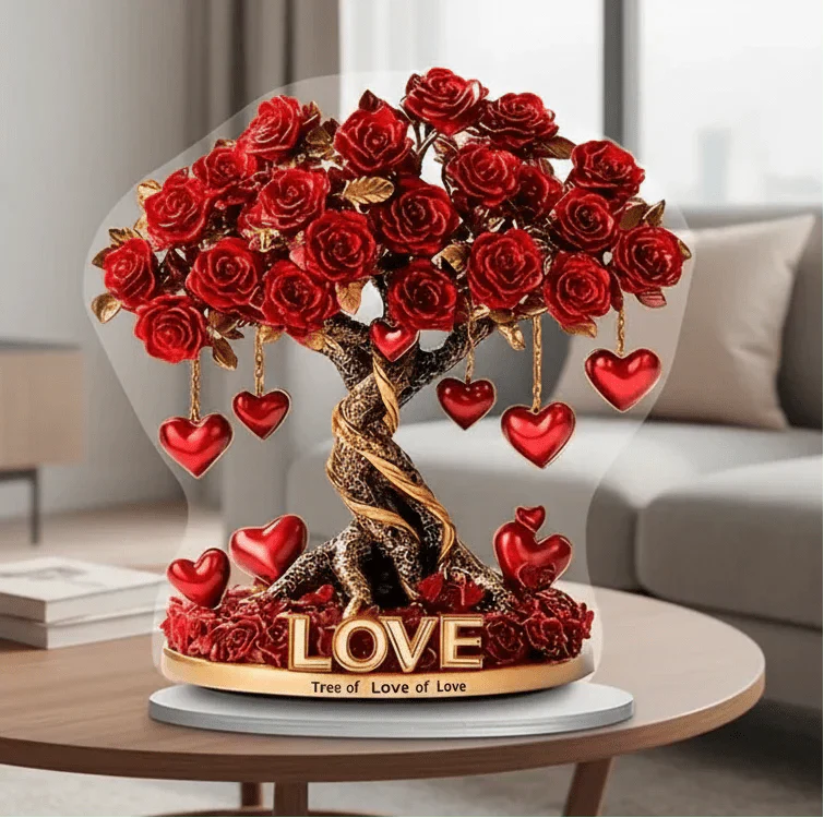 NOBLEHEART GEM – Elegant Heart-Shaped Crystal Rose Tree with Golden Base | Euroselle