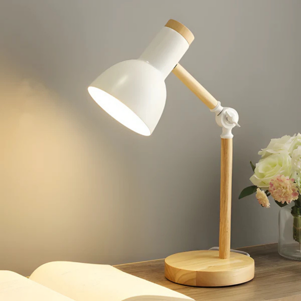 Stolní lampa Nordic — nastavitelná dřevěná ramena, kruhová základna