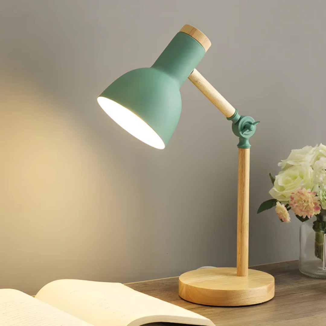 Stolní lampa Nordic — nastavitelná dřevěná ramena, kruhová základna