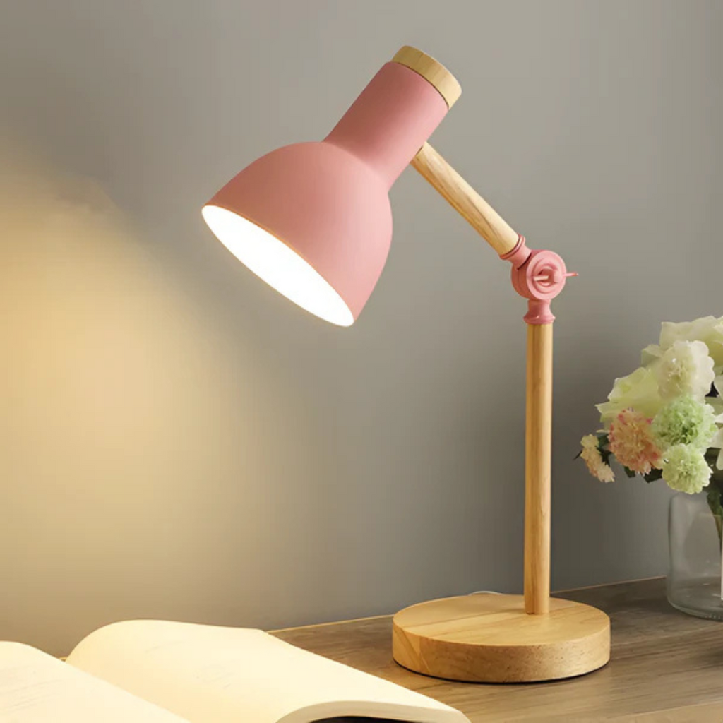 Stolní lampa Nordic — nastavitelná dřevěná ramena, kruhová základna