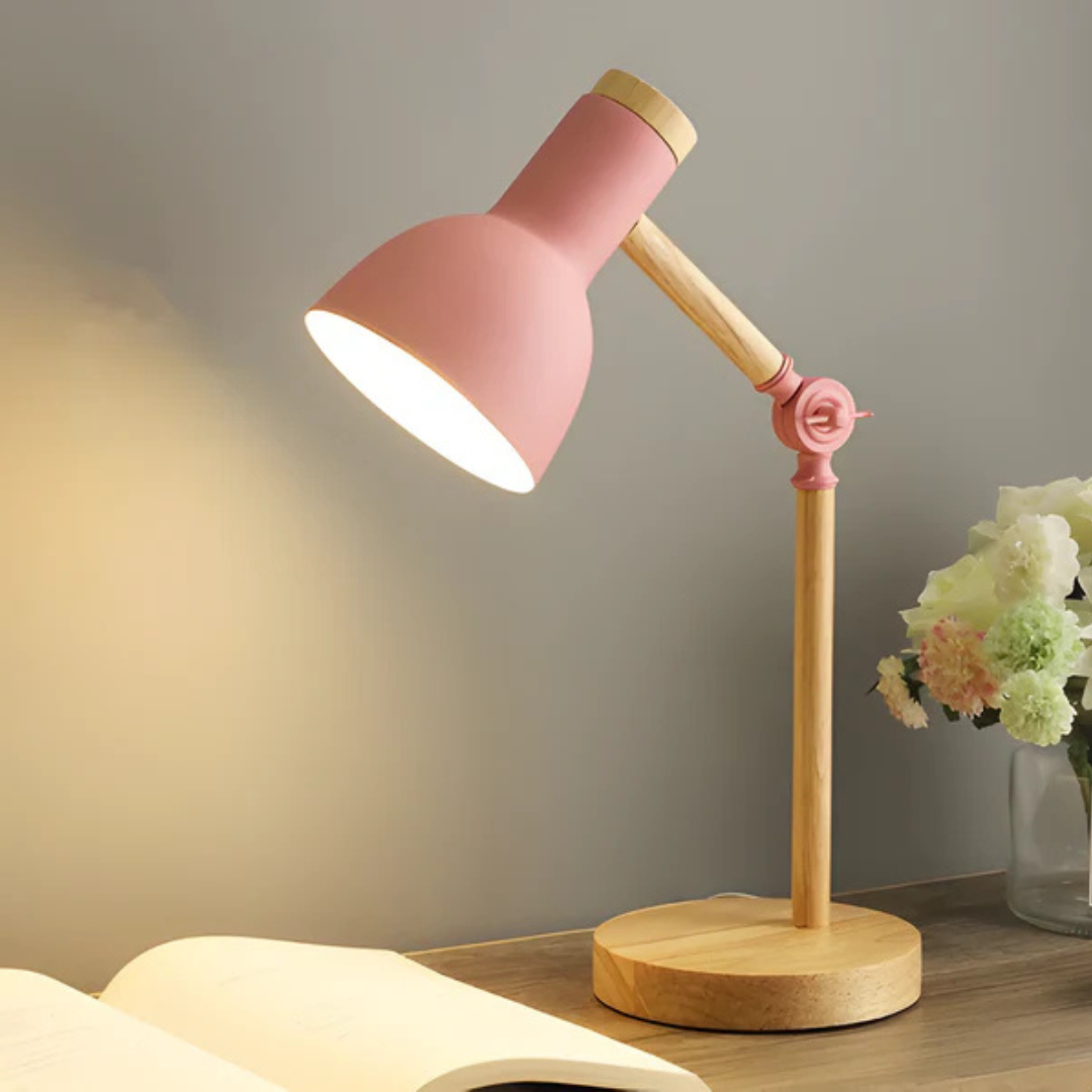 Stolní lampa Nordic — nastavitelná dřevěná ramena, kruhová základna