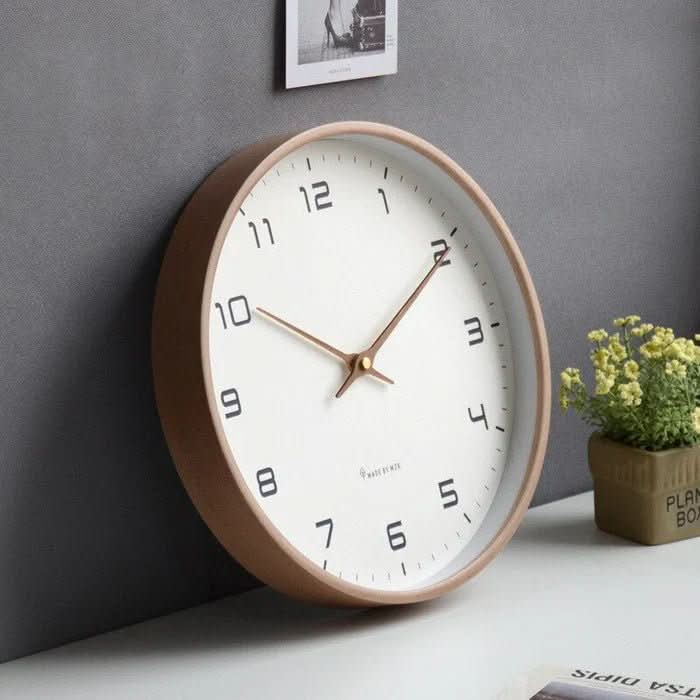 NORDICTIMBER – Modern Solid Wood Wall Clock in Brown & Cream | Euroselle