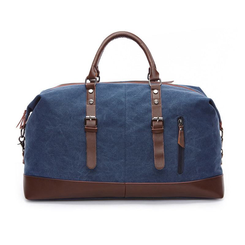 Weekendbag i skinn og kanvas — vintagebag for overnatting, vanntett belegg