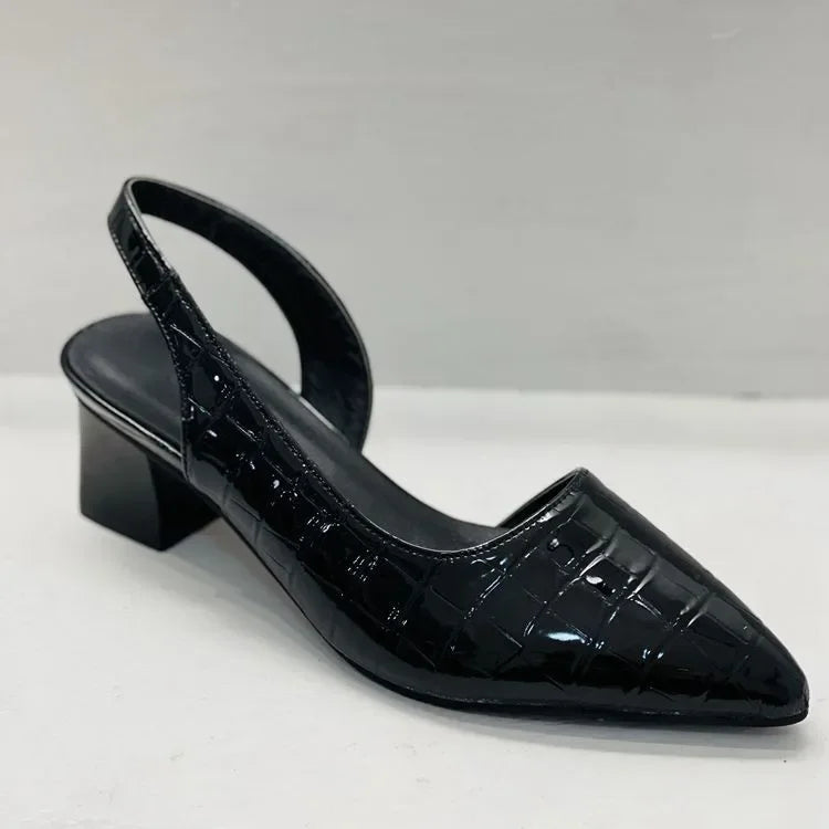 Escarpins slingback à bout pointu pour femme - marron gaufré façon crocodile, soutien de la voûte plantaire