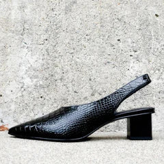 Escarpins slingback à bout pointu pour femme - marron gaufré façon crocodile, soutien de la voûte plantaire
