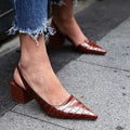 Escarpins slingback à bout pointu pour femme - marron gaufré façon crocodile, soutien de la voûte plantaire