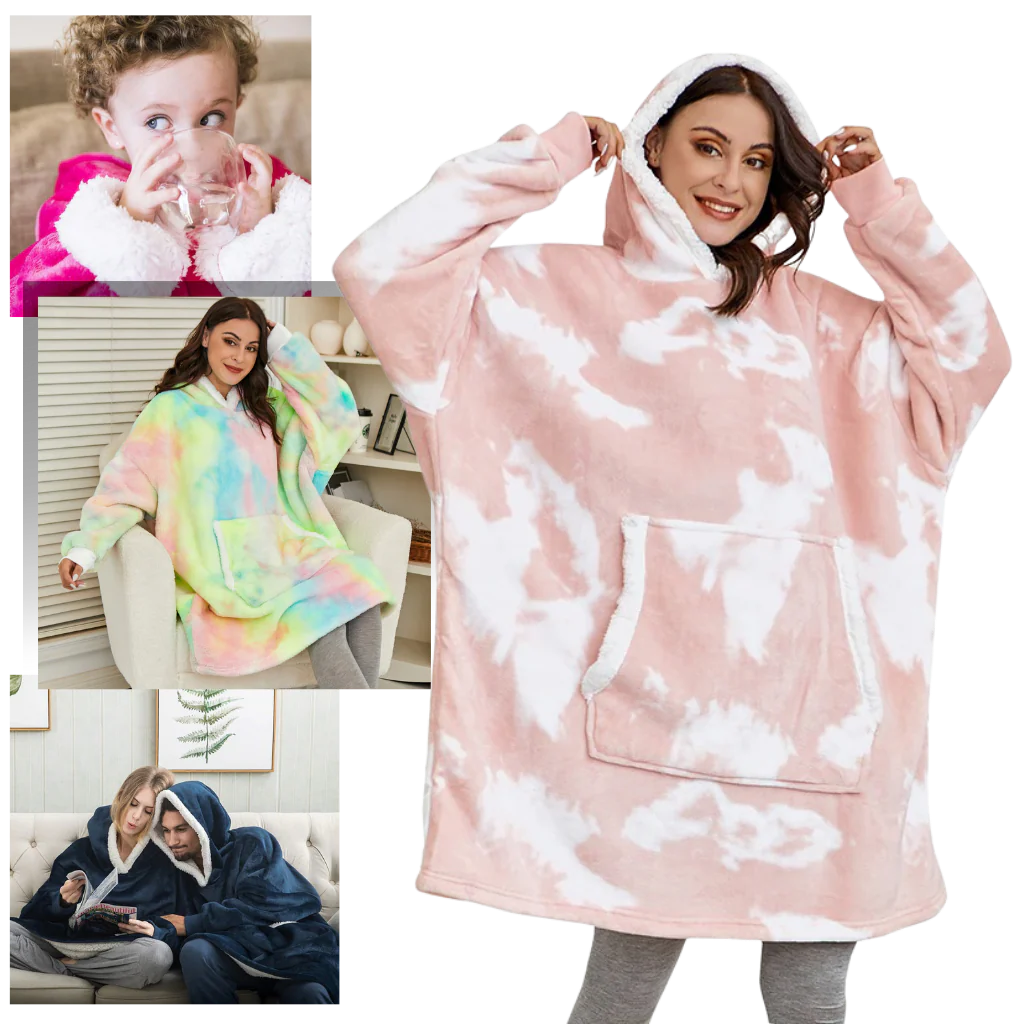 Oversized Wearable Hooded Throw — Roomy Sleeves, Kangaroo Pocket