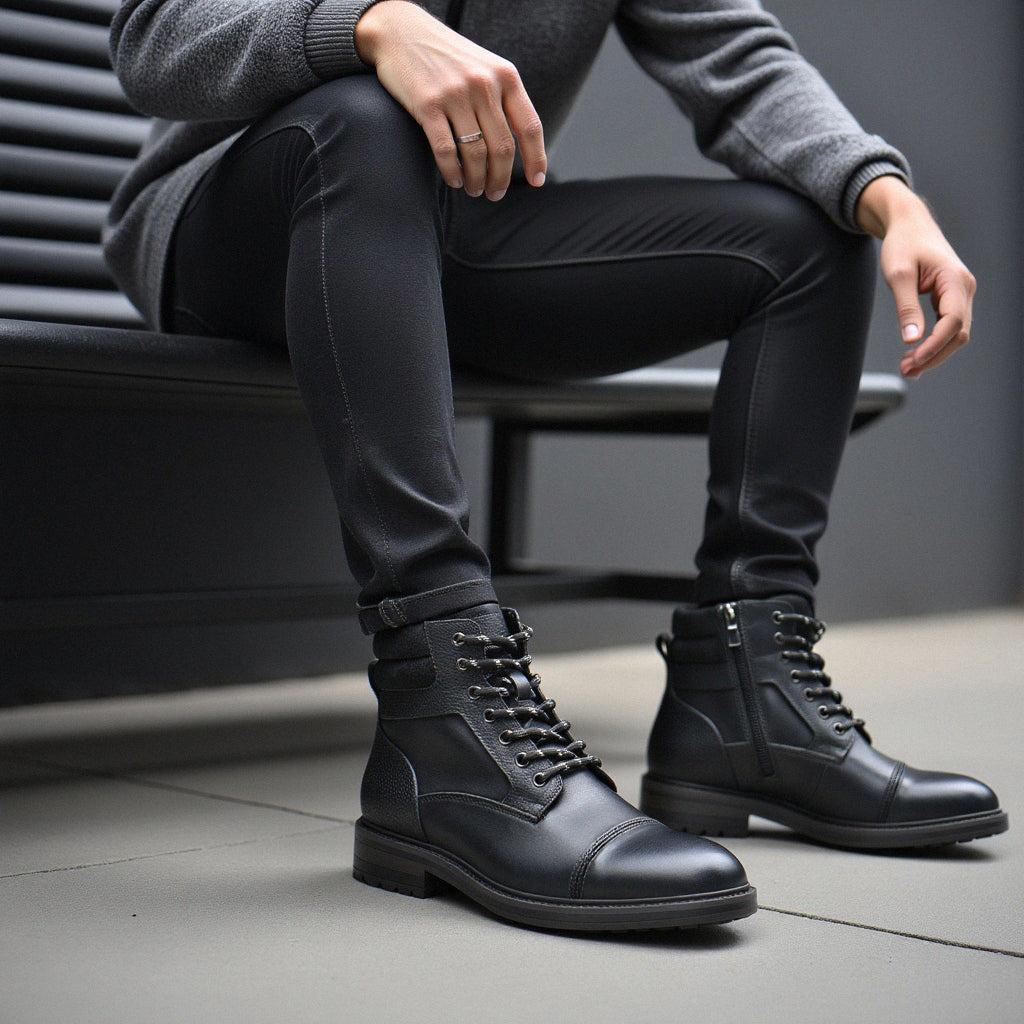 Men's Waterproof Leather Combat Boots — Reinforced Stitching, Anti-Slip
