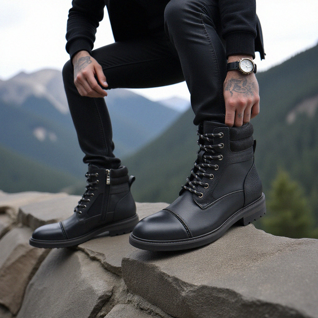 Men's Waterproof Leather Combat Boots — Reinforced Stitching, Anti-Slip
