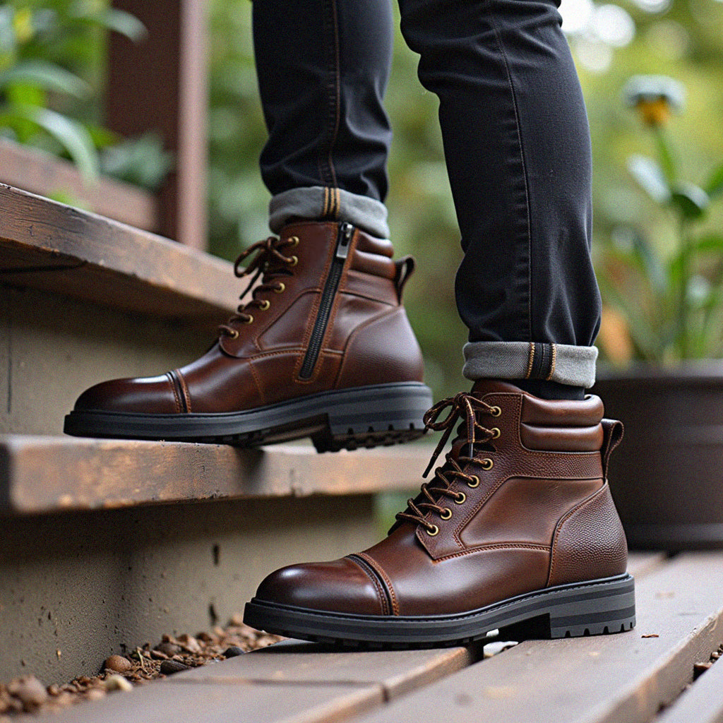 Men's Waterproof Leather Combat Boots — Reinforced Stitching, Anti-Slip