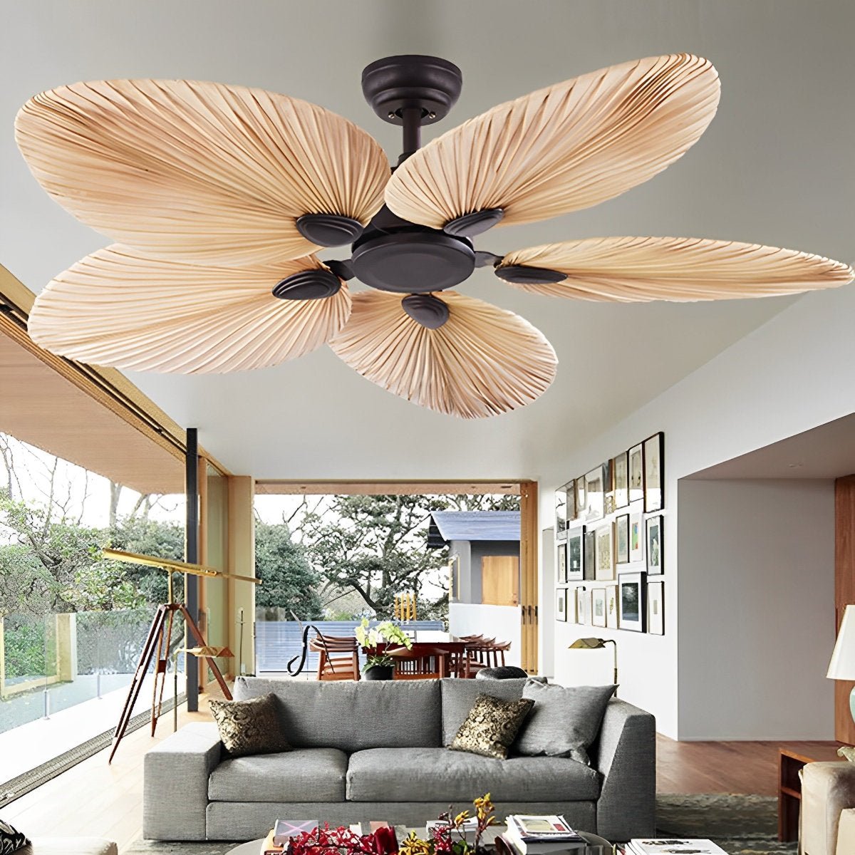 52 hüvelykes, távirányítós, trópusi leveles mennyezeti ventilátor rendkívül halk, egyenáramú motorral hálószobákba és nappalikba | Hűsítő ventilátor természetes barna pálmalevél-stílusban