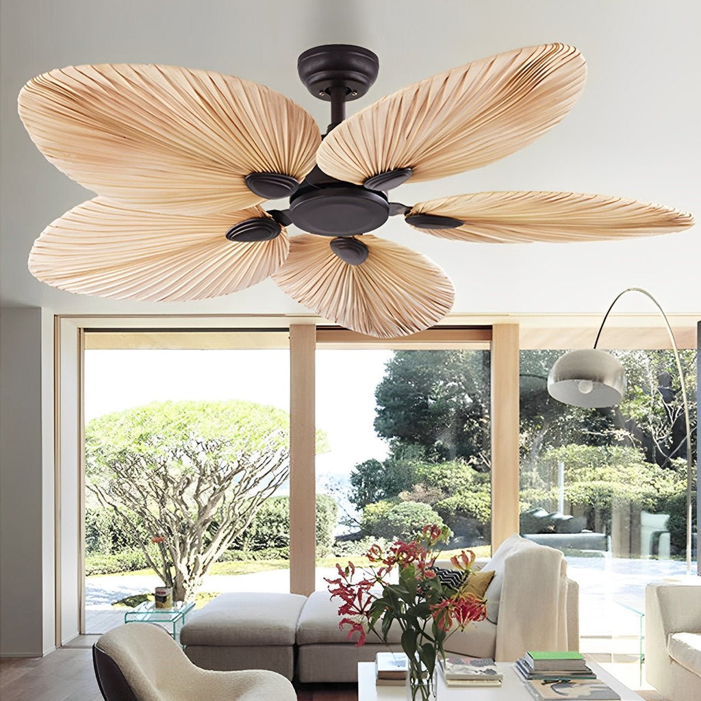 52 hüvelykes, távirányítós, trópusi leveles mennyezeti ventilátor rendkívül halk, egyenáramú motorral hálószobákba és nappalikba | Hűsítő ventilátor természetes barna pálmalevél-stílusban